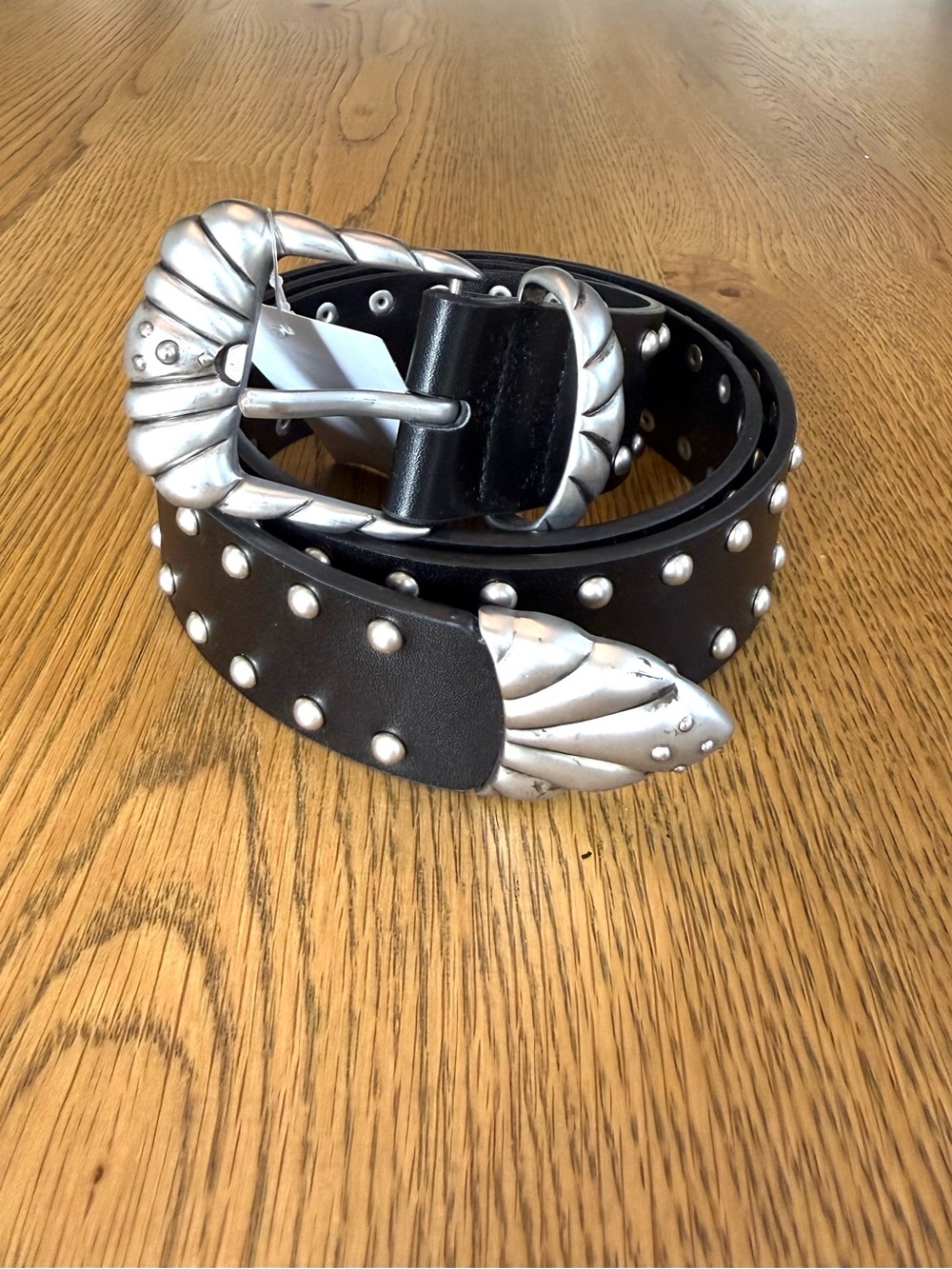 Good American Studded Western Leather Belt Black Silver GAB036 NWT - Picture 3 of 15